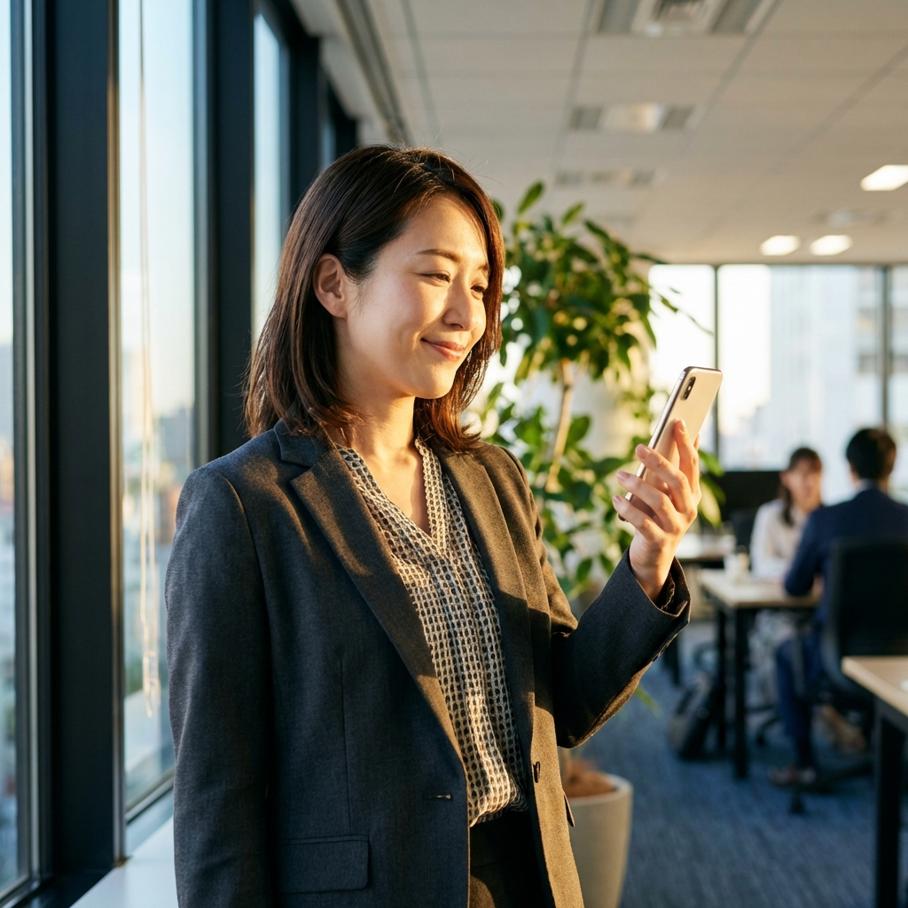 仕事をしながら親を想う女性