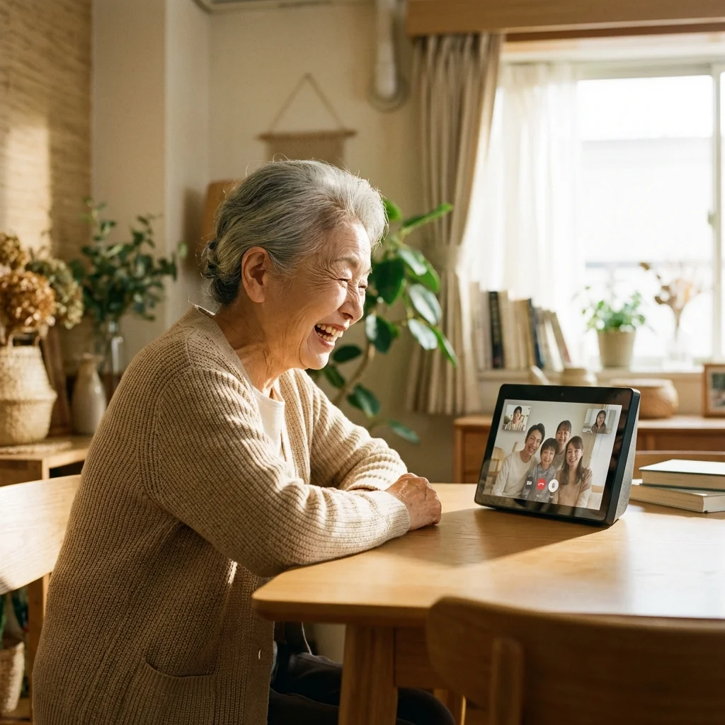 Amazon Echo Showで専門家と楽しく会話する高齢者